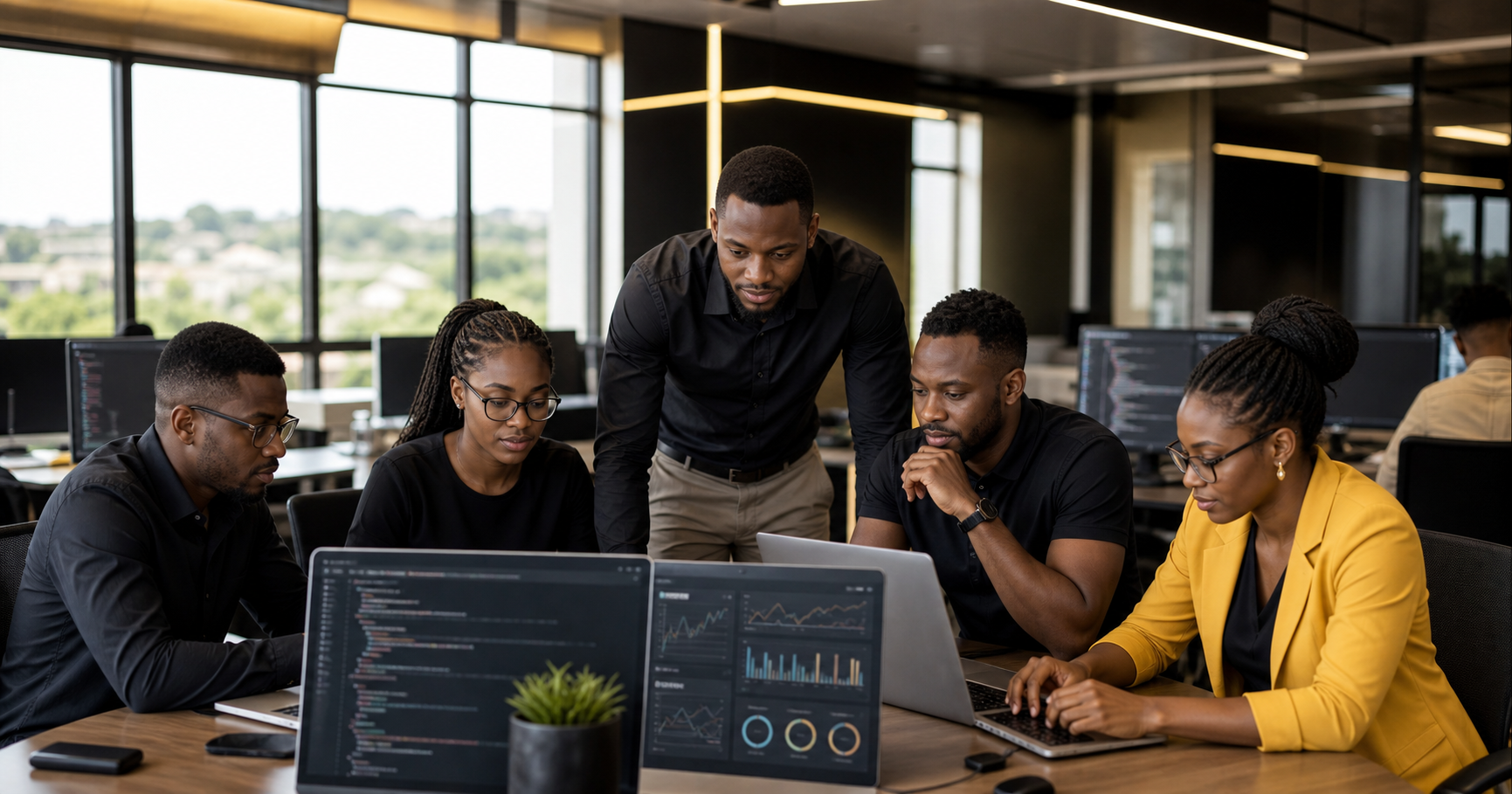Black African software professionals collaborating on Ndarama digital systems